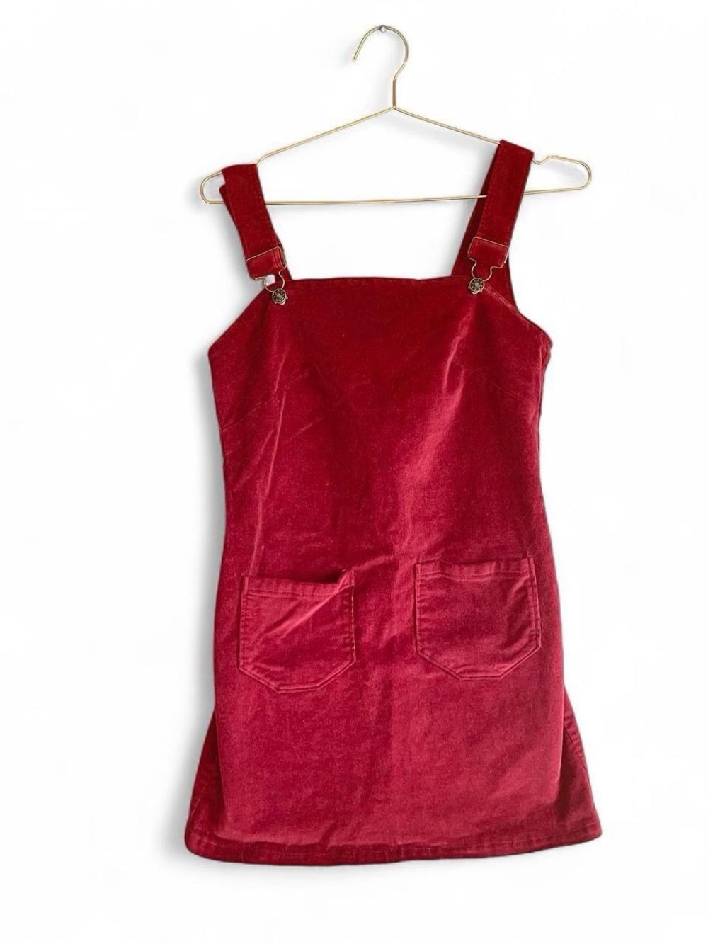 Vintage 90’s Rust Red Corduroy Overall Pinafore Mini Dress S